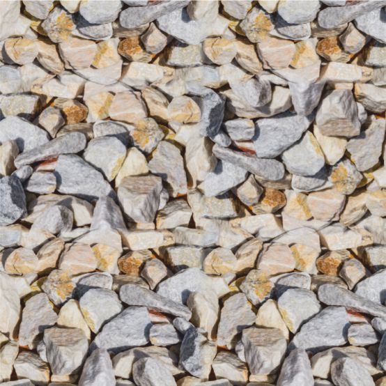 Kalksteinähnlicher, heller Schotter mit gemischten Weiß- und Beige-Tönen